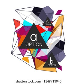 Geometric triangle infographics - workflow layout, diagram, step options, web design, infographics
