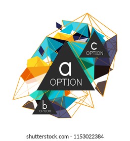 Geometric triangle infographics - workflow layout, diagram, step options, web design, infographics