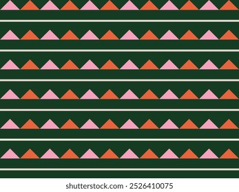 Geometric triangle and lines horizontal seamless pattern design vector on dark green background