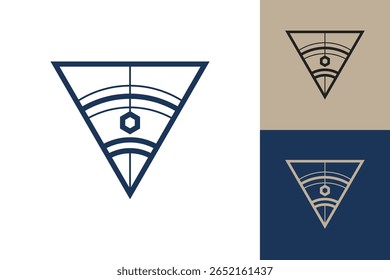 Ícone do logotipo do triângulo geométrico. Design vetorial de conceito de triângulo com estilo linear minimalista