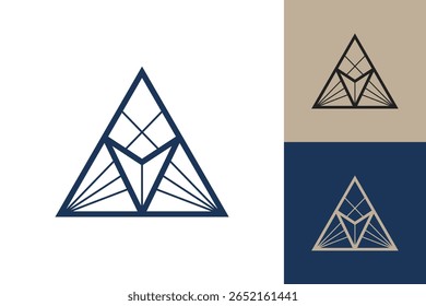 Logo-Symbol für geometrisches Dreieck. Dreieck Konzept Vektor Design mit minimalistischen linearen Stil
