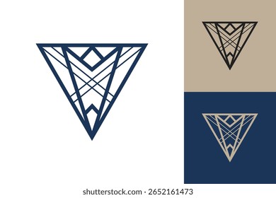 Ícone do logotipo do triângulo geométrico. Design vetorial de conceito de triângulo com estilo linear minimalista