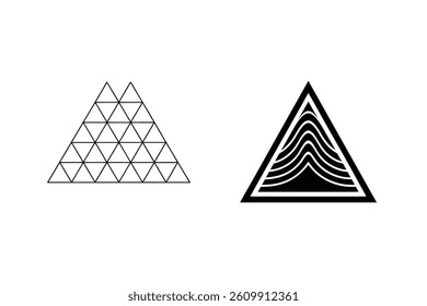 Geometric Triangle Mosaic And Abstract Waves Vector Graphic Set On White