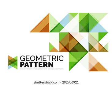 Geometric triangle mosaic pattern element isolated on white. Universal business identity element. Abstract background, online presentation website element, business identity or mobile app cover 