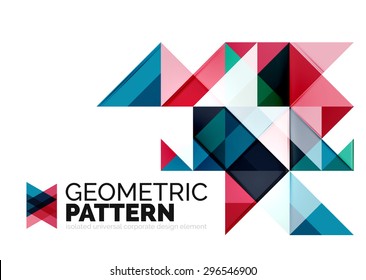 Geometric triangle mosaic pattern element isolated on white. Universal business identity element. Abstract background, online presentation website element, business identity or mobile app cover 