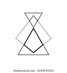 Geometric triangle with mystical and alchemical symbols, designed as an ornament for meditation and spiritual rituals.