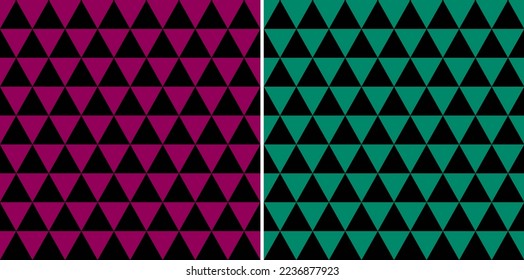 Geometric Triangle Pattern. Abstract Geometric Pattern In Rose Garnet, Generic Viridian and Black Color