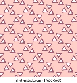 Geometric triangle seamless pattern on pink background. Creative scribble geometric wallpaper. Decorative backdrop for fabric design, textile print, wrapping, cover. Vector illustration