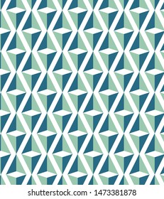 Geometric triangle seamless pattern. Repeated blue and green texture