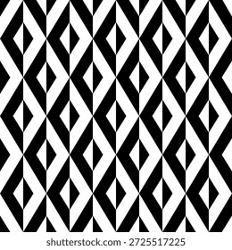 Triângulo geométrico padrão sem emenda. Padrão de geometria preta abstrata repetida sobre fundo branco. Forma losango simples para impressões de design. Reticulado monocromático repetitivo. Relação quadrada. Ilustração vetorial