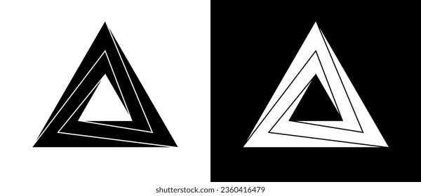 Geometric triangle shape as modern design element, logo or icon. A black figure on a white background and an equally white figure on the black side.