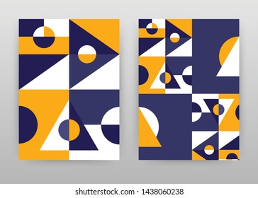 Geometric triangle shapes design for annual report, brochure, flyer, poster. Geometry yellow purple abstract background vector illustration for flyer, leaflet, poster. Abstract A4 brochure template.