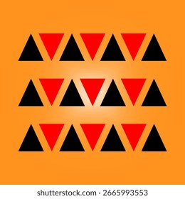 Geometric triangle shapes. Red black pattern. Gradient orange background. Vector decorative illustration.