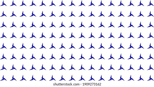 La forma de triángulo geométrico shuriken o propeller es un fondo de patrón sin fisuras. Patrón azul triangular. Sobre fondo blanco. Vector modificable.