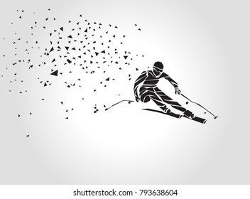 Geometric triangle Ski Racer silhouette. Vector eps8