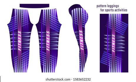 Geometric triangle stripe pattern purple women's leggings pants for sports activities  Inscription fitness the side  Print for cloth  vector illustration stock 