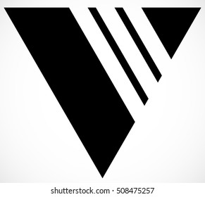 Geometric triangle with stripes, lines. Triangle emblem, icon.