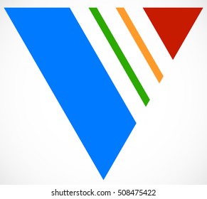 Geometric triangle with stripes, lines. Triangle emblem, icon.