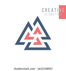 Geometric triangle unity or trinity abstract logo design. Technology business identity concept. Creative corporate template. Stock Vector illustration isolated on white background