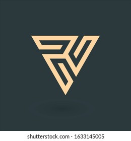 Geometric triangle unity or trinity abstract logo design. Technology business identity concept. Creative corporate template. Stock Vector illustration isolated on green background