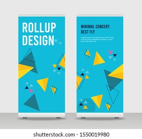 geometric triangles Abstract Shapes Modern Exhibition Advertising Trend Business Roll Up Banner Stand Poster Brochure flat design template creative concept. Blue Roll Up EPS. Presentation
