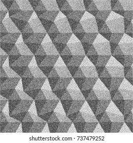 Geometric triangles background. Mosaic. Black and white grainy design. Pointillism pattern. Stippling effect. Vector illustration.