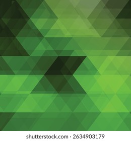 Geometric triangles and a green polygon background