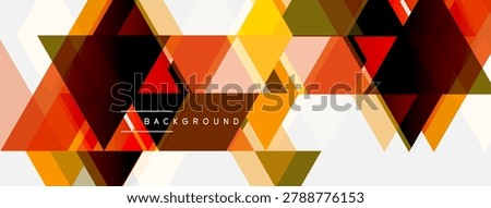 Geometric triangles overlap, creating vibrant pattern. Warm colors dominate design with text background. Modern aesthetic, suitable for digital use.