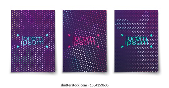 Geometric triangles pattern abstract vector cover with fluid shapes. glowing background
