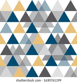 Geometric triangles scandinavian modern decorative pattern for the background, tile and textiles. It is assembled from modular parts. Vector. Seamless.