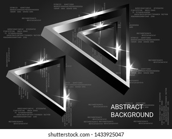 Geometric triangles sparkle on the background. 3D vector illustration . Futuristic geometric background. Abstract composition. Silver  three-dimensional  geometric triangle in space.