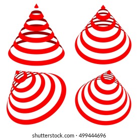 Geometric triangles with stripes, lines in 4 angle. Cone with stripes.