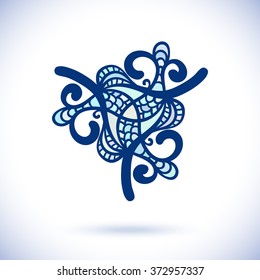 Geometric triangular design element, Ornamental blue mandala