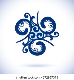 Geometric triangular design element, Ornamental blue mandala