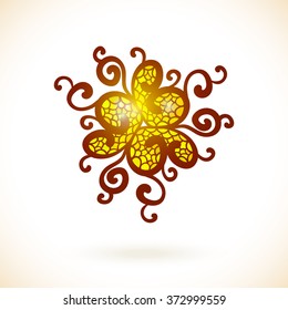 Geometric triangular design element, Ornamental yellow mandala