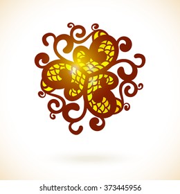 Geometric triangular design element, Ornamental yellow mandala