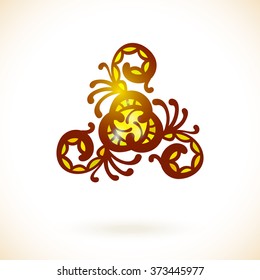 Geometric triangular design element, Ornamental yellow mandala