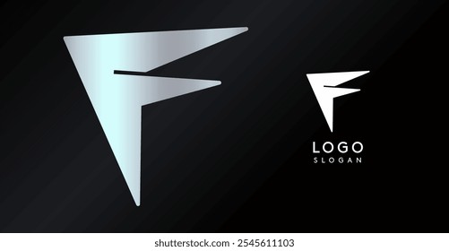 Letra F triangular geométrica, logotipo dinámico abstracto, monograma holográfico moderno del gradiente para el juego, tecnología, arte urbano, innovación, marca de la ropa de calle, cybersport de la ciencia ficción. Ilustración vectorial