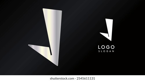 Letra J triangular geométrica, logotipo dinâmico abstrato, monograma de gradiente holográfico moderno para jogos, tecnologia, arte urbana, inovação, marca de streetwear, ciberesporte de ficção científica. Ilustração vetorial
