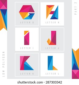 geometric triangular low polygon alphabet letters g, h, i, j, k and l. Colorful abstract logo elements