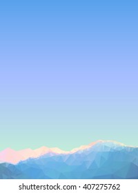 Geometric triangular mountain. Vector background of low poly paysage. Highlands landscape for booklet, flyer, outdoor advertising, brochure, banner, ad