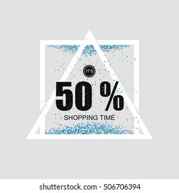 Geometric triangular poster with advertising of discounts and sales. Vector illustration