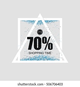 Geometric triangular poster with advertising of discounts and sales. Vector illustration