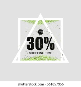 Geometric triangular poster with advertising of discounts and sales. Vector illustration