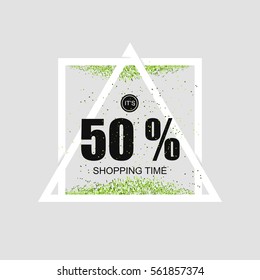 Geometric triangular poster with advertising of discounts and sales. Vector illustration