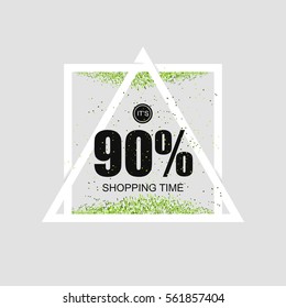Geometric triangular poster with advertising of discounts and sales. Vector illustration