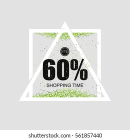 Geometric triangular poster with advertising of discounts and sales. Vector illustration