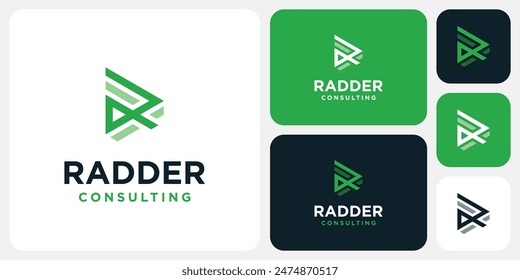 Geometric triangular R initial letter vector logo design with a modern, simple, clean and abstract style.