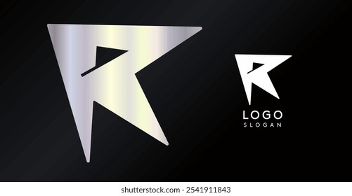 Geometric triangular R letter, funky dynamic logo, modern comic cartoon monogram for gaming, technology, urban art, comic art, streetwear brand, sci-fi cybersport. Vector illustration