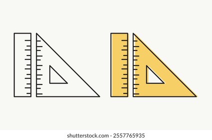 Geometric triangular ruler icon, stationery concept, corner straightedge vector sign on white background, triangle ruler symbol in style for and web. Vector graphics.